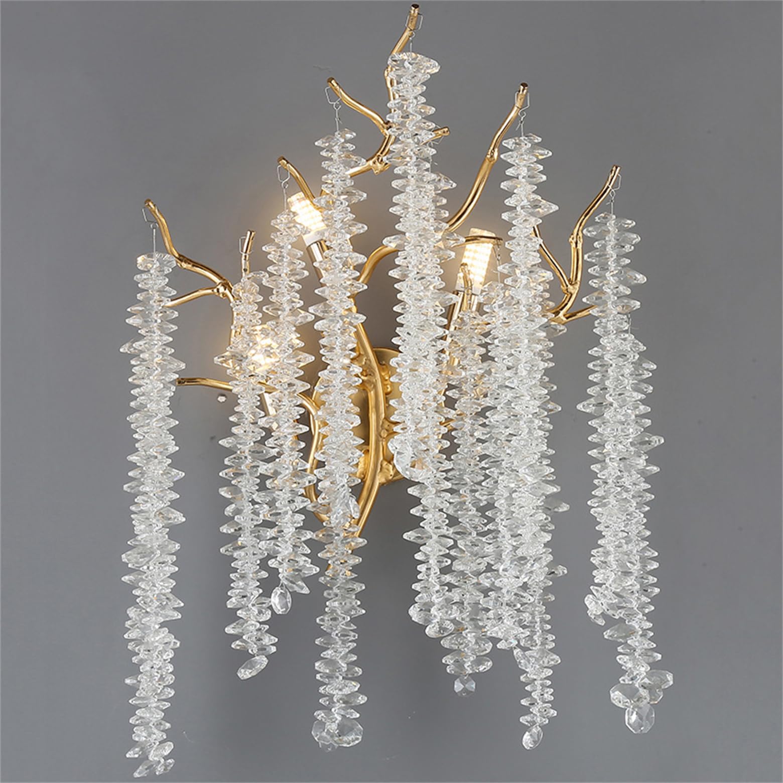 MESOVFCA Modern Crystal Wall Sconce, Crystal Tree Branch Wall Lights with Long Tassel,Wall Mounted Light Fixture for Bedroom,Living Room,Dining Room,Bathroom,Hallway,Gold