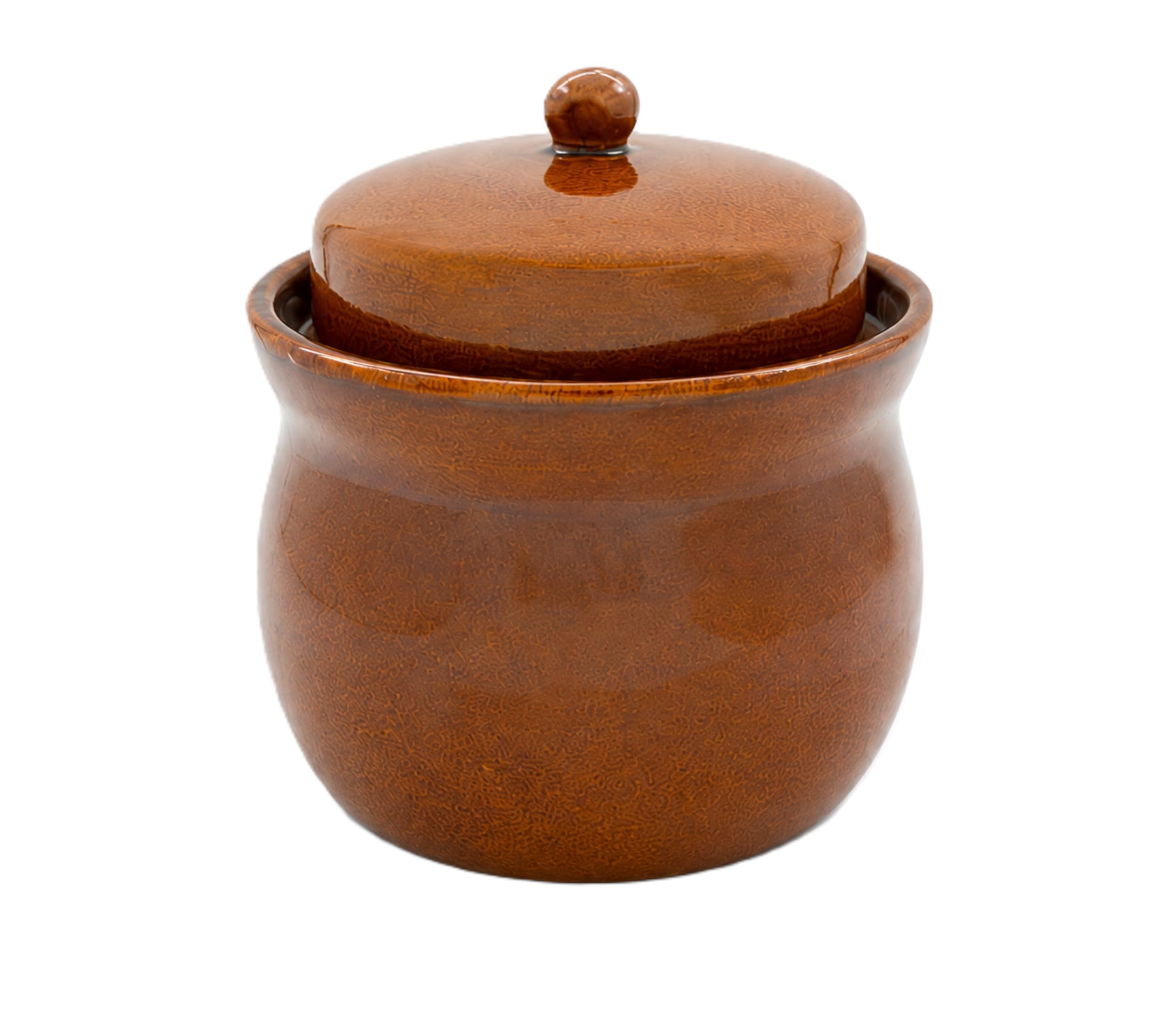 KERAZO Gärtopf 2 Liter aus Steinzeug Keramik inklusive Deckel + Stein + Anleitung [Form 2] BRAUN - Gurkentopf Einlegetopf Rumtopf Fermentation