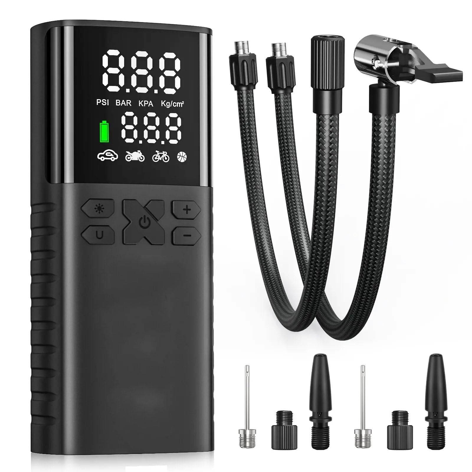 Inflador Ruedas Coche Bomba de Aire de 4000mAh para Motocicletas, Inflador de neumáticos para Bicicleta y Barco con LED Digital y presión preestablecida Compresores de Aire portátiles
