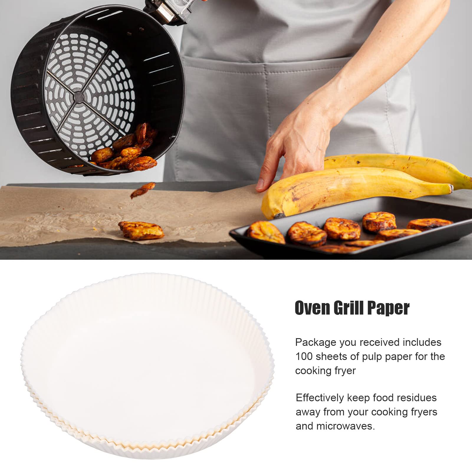 Jeanoko 100PCS 7.9in Disposable Round Fryer Paper Liners,Fryer Blotting Paper for Home Kitchen Cooking Baking Barbecue Camping,Party Cooking Supplies, Grill Steaming Liners