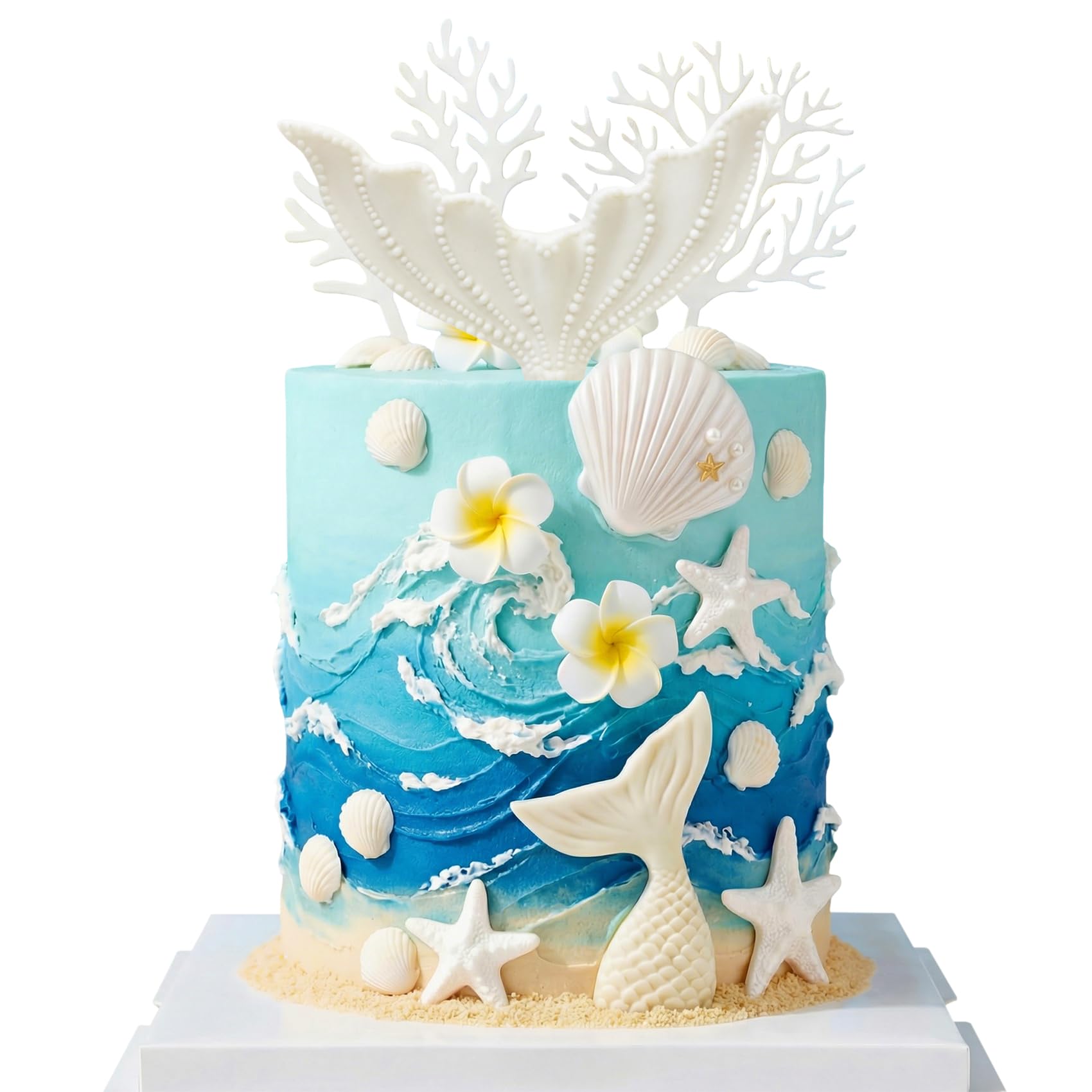 21Pcs Seashell Cake Topper Seashell Cake Decorations with Starfish Mermaid Tail Cake Decorations for Summer Beach Themed Party Supplies
