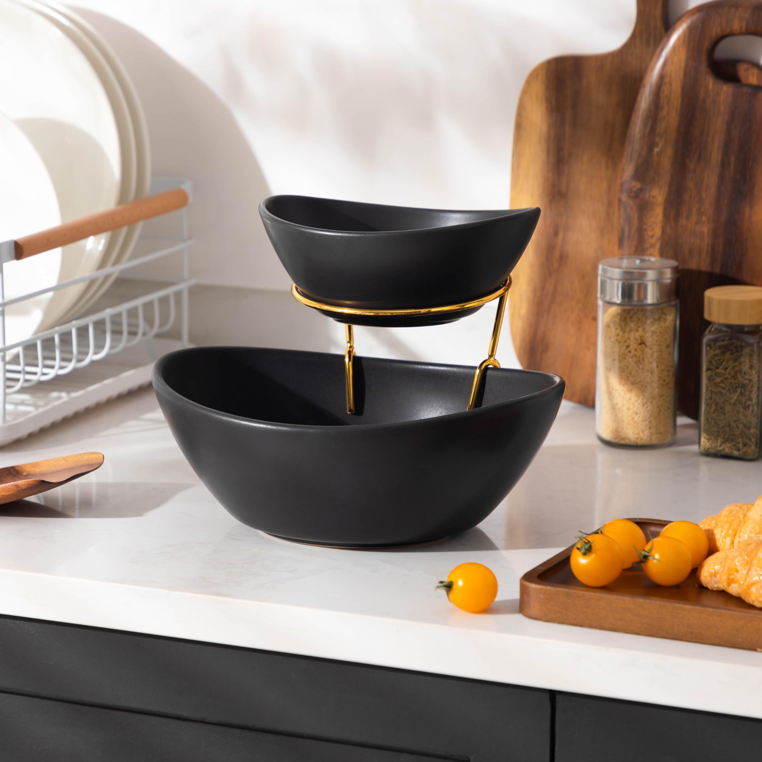 MALACASA Etagere Obst, Etagere mit 2 Etagen, Servierschüssel Obstschale
