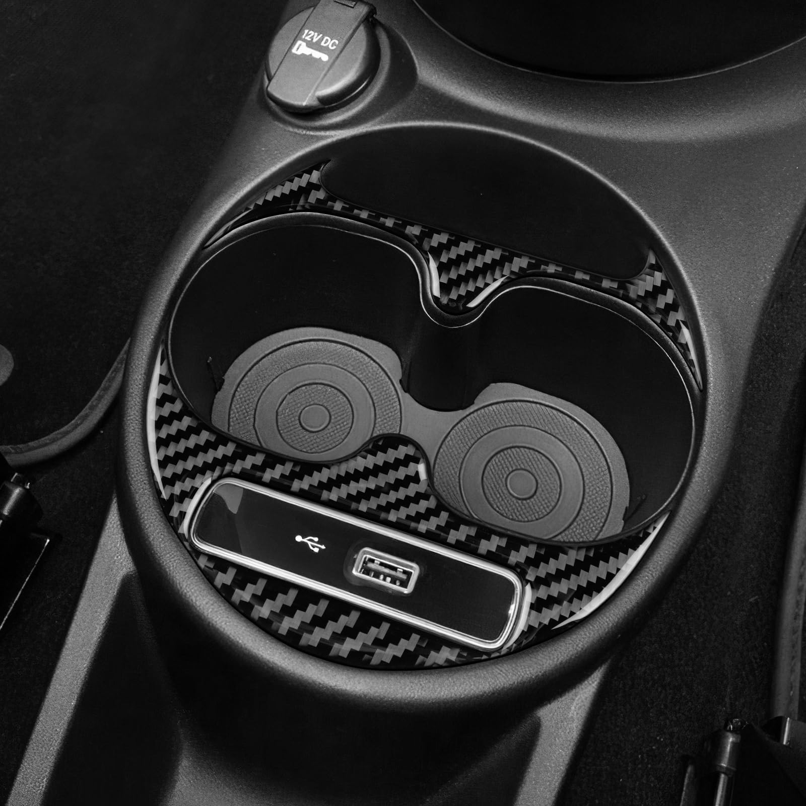 KUNGKIC Per Abarth 595 695 Fiat 500 2016-2024 in fibra di carbonio per auto console centrale portabicchieri pannelli e adesivi decorativi Accessori interni (Nero)
