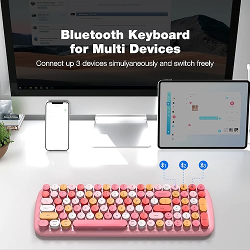 Miniatura 2 de MOFII Teclado Bluetooth inalámbrico para Mac, iPad, iPhone, PC, laptop y Android, conecta hasta 3 dispositivos simultáneamente, teclado portátil de