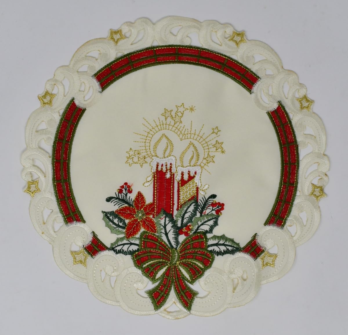 12 in. Plaid Bows with Candles Doily