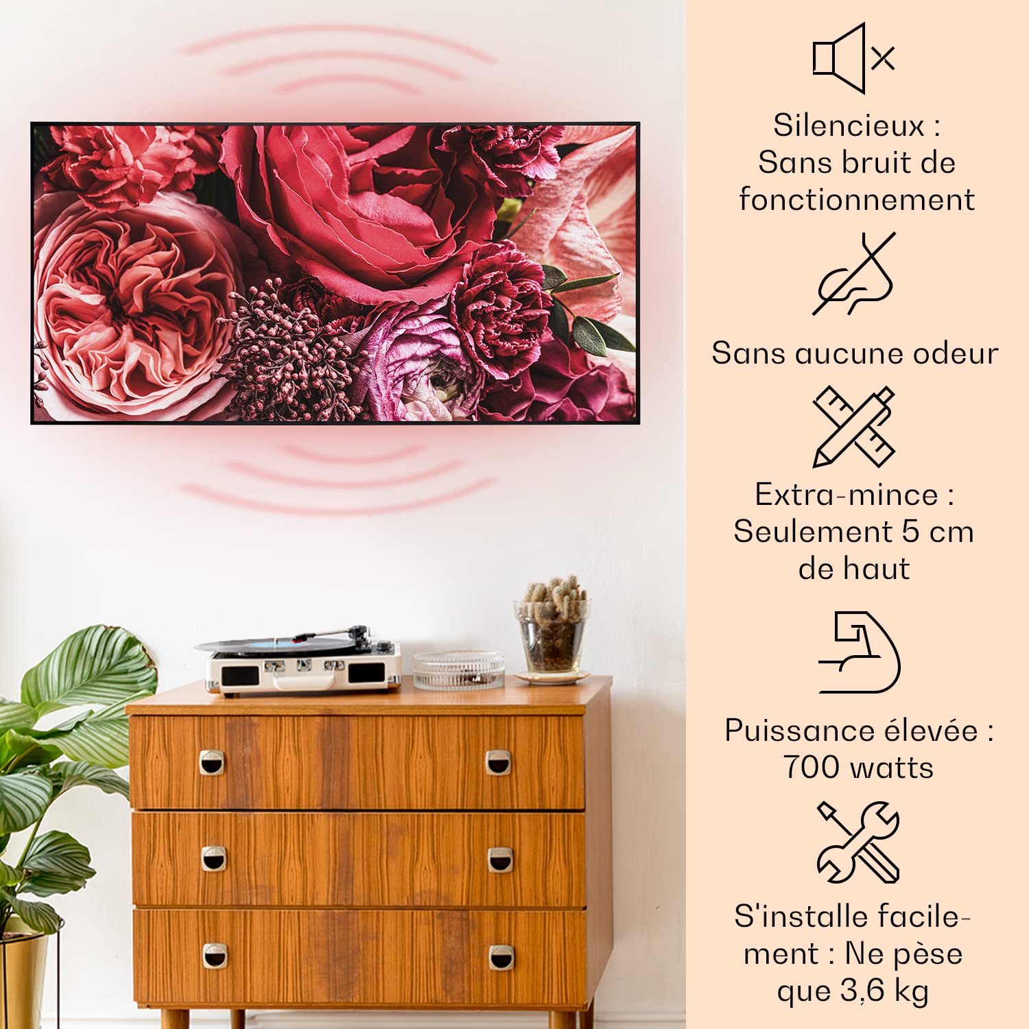Klarstein Air Art Smart Chauffage Infrarouge, 700W Radiateur Electrique pour Maison, Contrôle via l'Application IoT/WiFi, Détection de Fenêtre Ouverte, Chauffage Mural, Thermostat, Econome, Sans CO2
