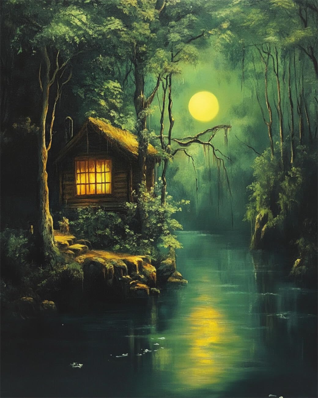 RKFLGEW DIY Bead Embroidery Kit Riverside Cabin 50x70cm