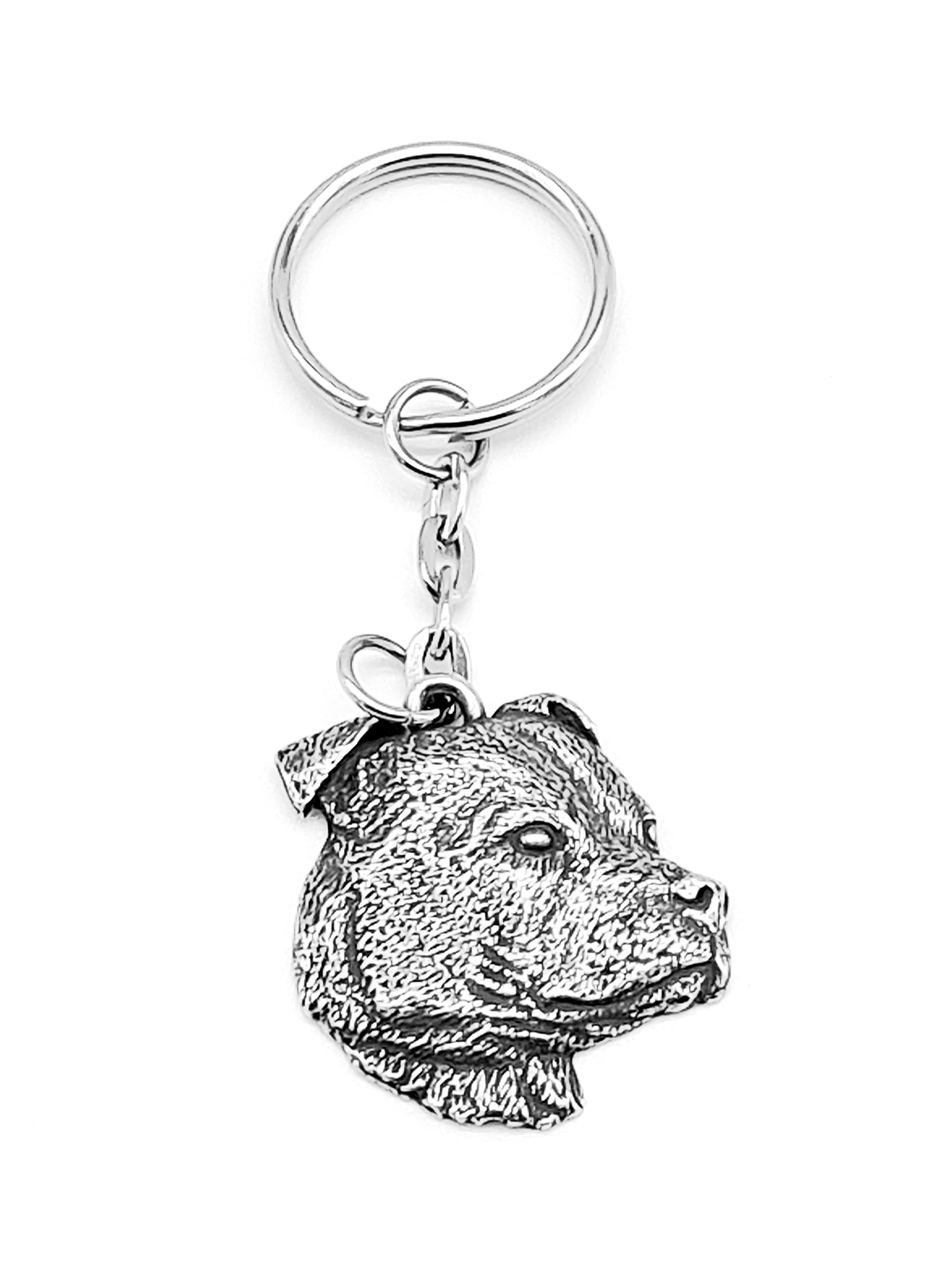 Pewter Staffie Dog Keyring, Custom metal Handmade key ring Premium Gift keychain for Men Women Dogs