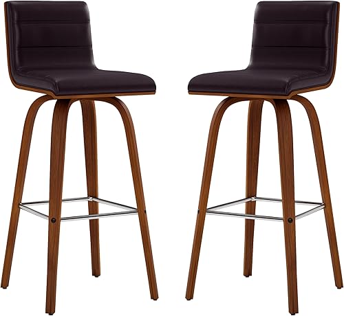 Miniatura 174 de Armen Living Vienna - Taburete giratorio de 26 pulgadas de altura de mostrador de piel sintética gris y madera de nogal Piel sintética