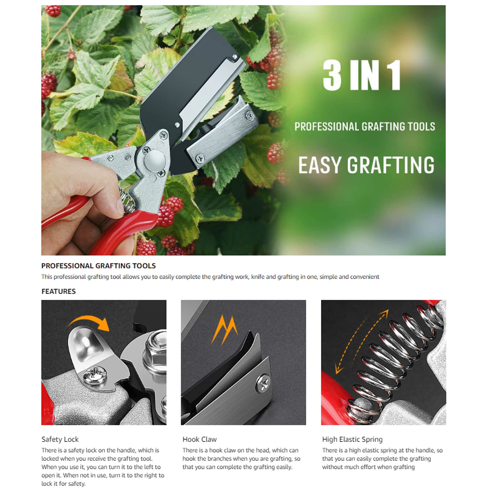 Kit di utensili da innesto professionali, forbici da innesto per alberi da frutto, forbici da giardinaggio 2 in 1, utensili da taglio con lame di ricambio e nastri per innesto per alberi da frutto,