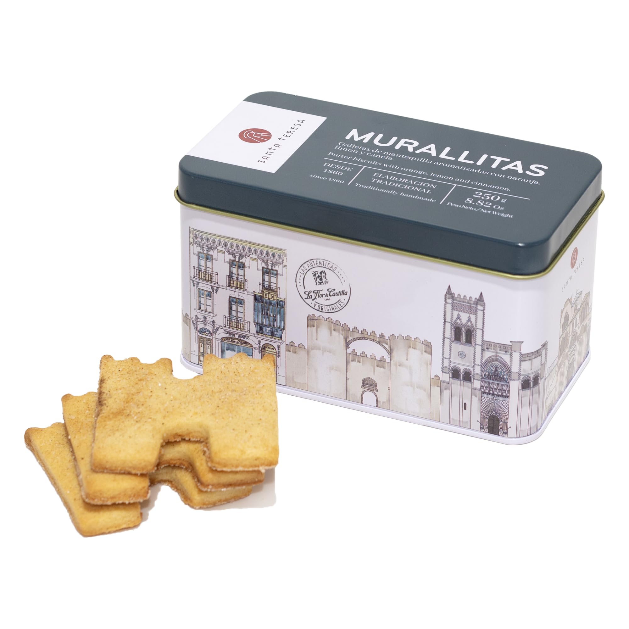 Santa Teresa - Murallitas - Galletas De Mantequilla Tradicionales Con Suave Aroma A Naranja, Limón, Canela Y Vainilla - Elaboradas De Forma Artesanal Sin Conservantes Ni Aditivos. 250g