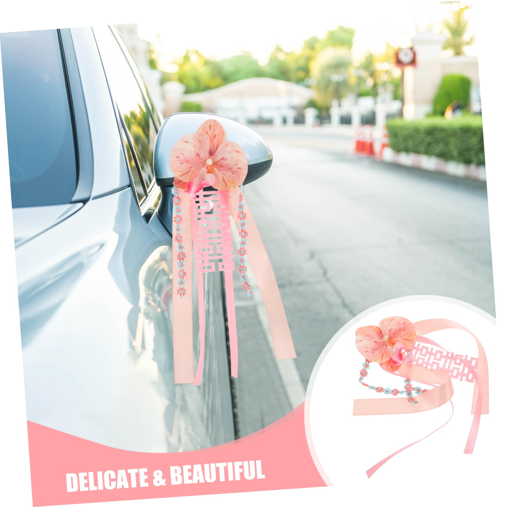 Décorations De Voiture De Mariage Fleurs Artificielles avec Accents Ruban pour Poignées De Voiture Et Ornements Embellissements Floraux Nuptiale