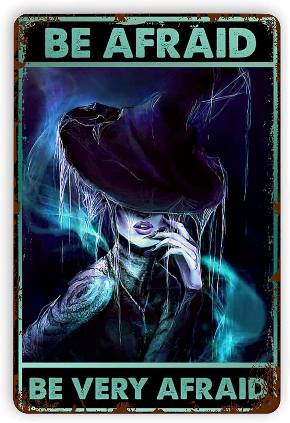 Kisoyo Tin-15 Be Afraid Witch Metal Tin Signs, Vintage Wall Decor Retro Art Tin Sign Funny Decorations For Home Bar Pub Cafe Farm Room Metal Plaque Posters 8X12inch