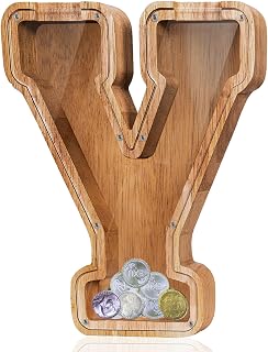 Personalized Large Wooden ' Letter Piggy Bank - Letter Piggy Bank for Boys & Girls, Coin Bank Birthday Gift（Y）