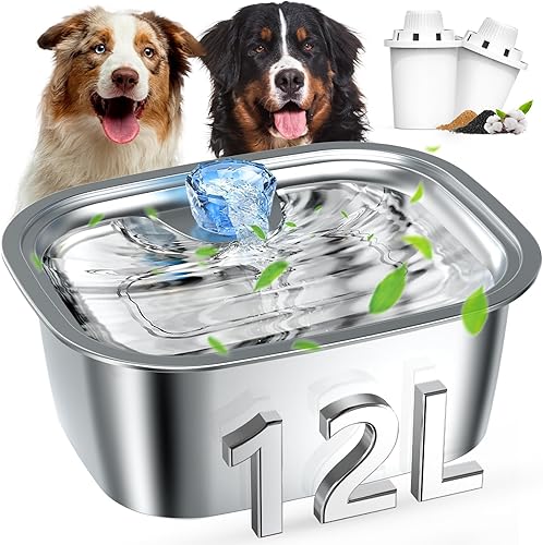 Miniatura 9 de lesotc Fuente de agua para perros de acero inoxidable, 2.6 galones10L, fuente de agua para gatos, dispensador de agua para perros grandes y