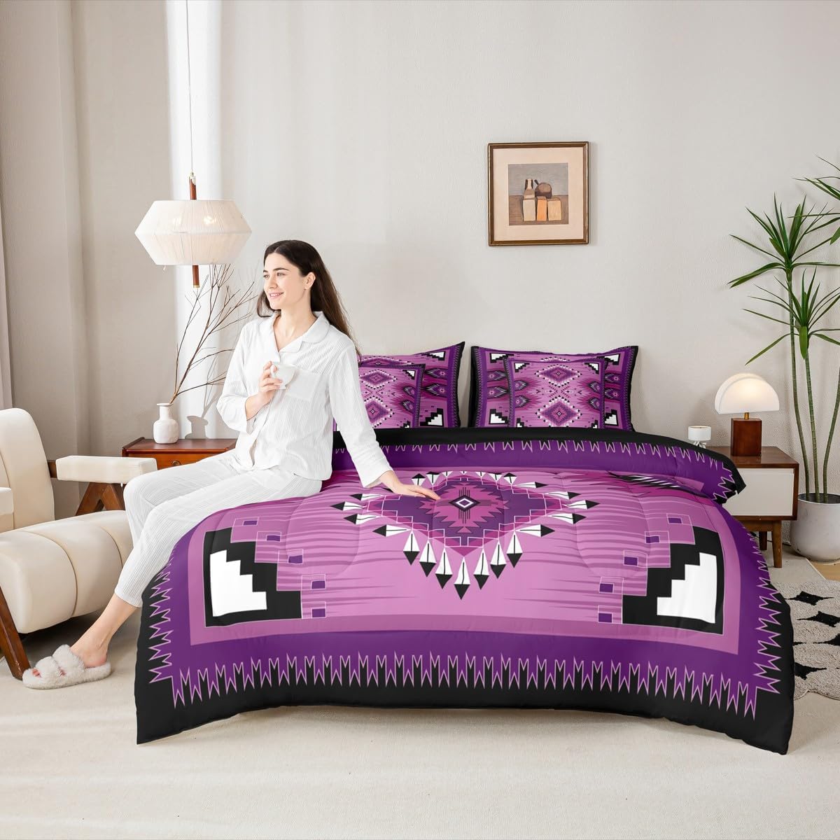 Erosebridal Girls Aztec Queen Bedding Set 7 Piece Rustic Western Bed in A Bag for Boys Teens Adult Exotic Southwestern Geometric Comforter Set Native American Navajo Sheets Lightweight Bedroom Decor