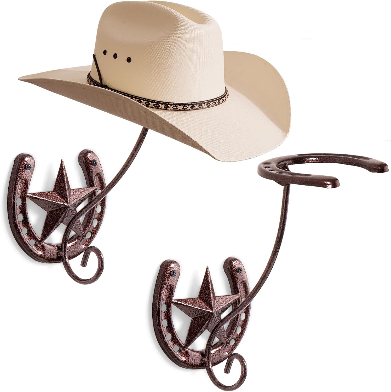 Amazon.com: Cowboy Hat Rack for Wall Rustic Metal Cowboy Hat Holder 2 ...