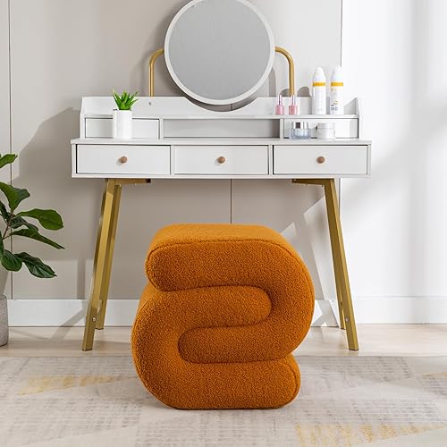 Miniatura 9 de KIVENJAJA Taburete otomano Sherpa, moderno en forma de S, taburete otomano, taburete otomano, silla decorativa para el suelo, taburete para sala de