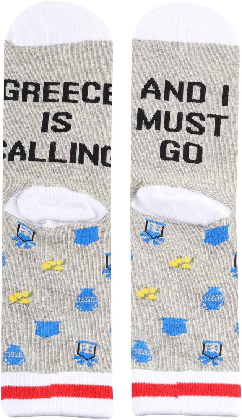 PXTIDY 2 Pairs Greece Is Calling And I Must Go Greece Sock Souvenir Gift Greece Trip Travel Vacation Sock - Image 4