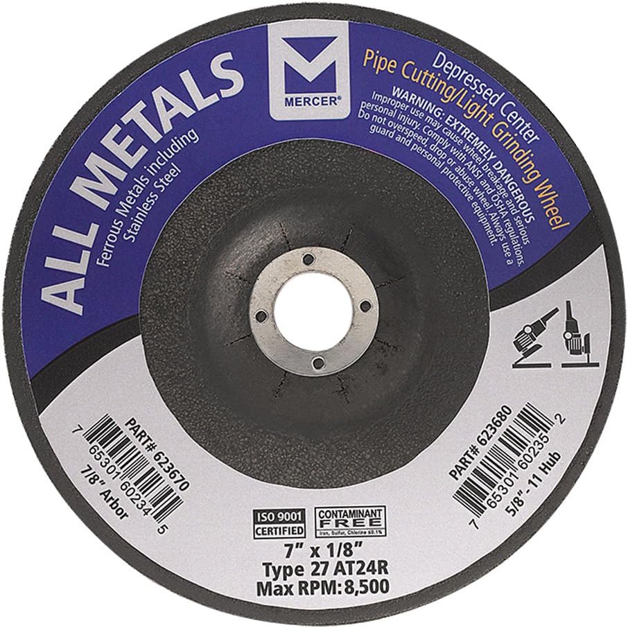 Mercer Industries 623670 Type 27 Pipe Cutting and Light Grinding Wheel for All Metals, Including SS, 7" x 1/8" x 7/8", 25 Pack