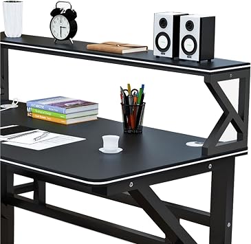 Computer Desk Home Office Desks with Bookshelf Modern Simple Study Writing Desk/Workstation with Sturdy Metal Frame(39 Inch, White & Black Frame)