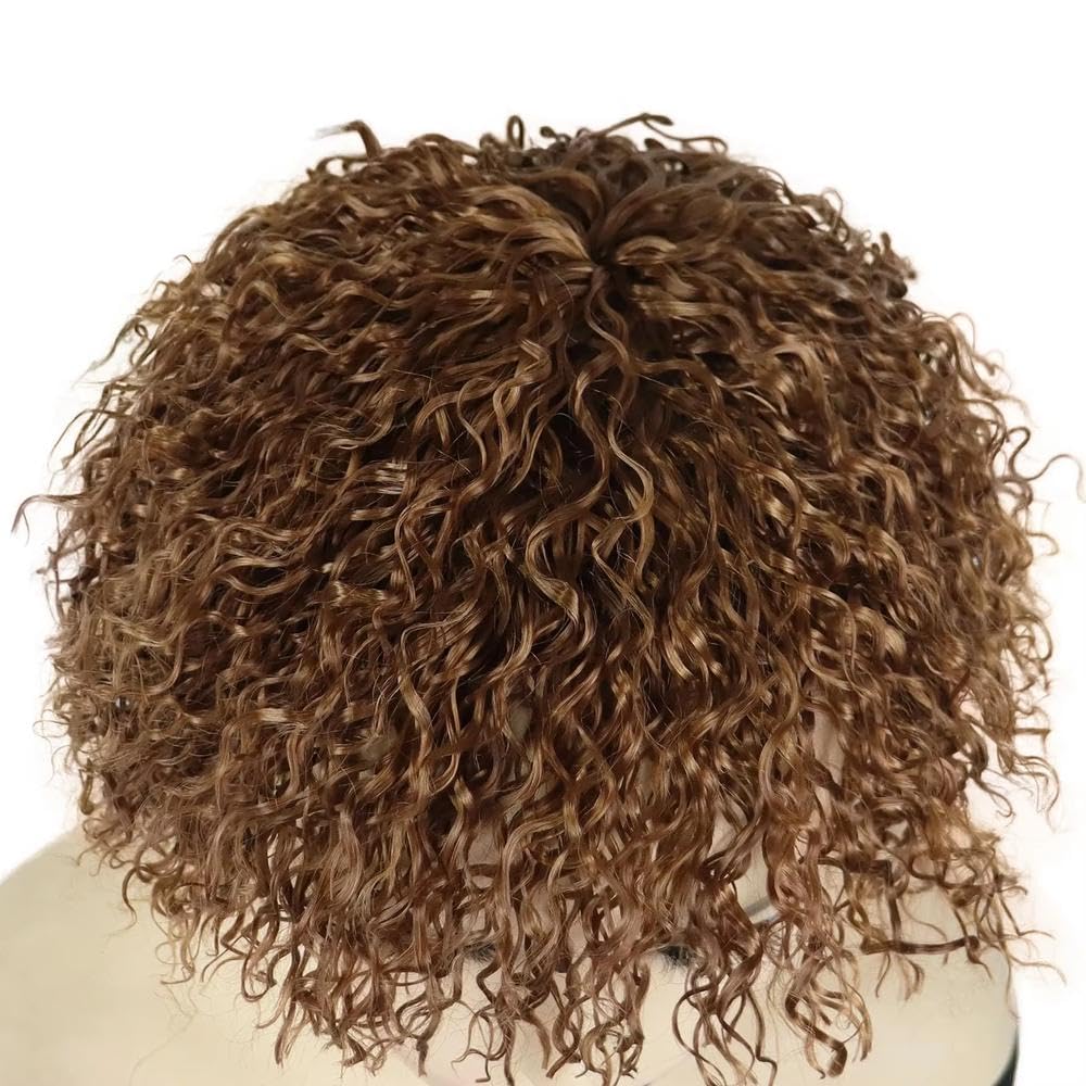 Haarpflege Hellbraune Kurze Lockige Haarperücke Mit Pony Für Frauen Tägliches Cosplay(Brown)