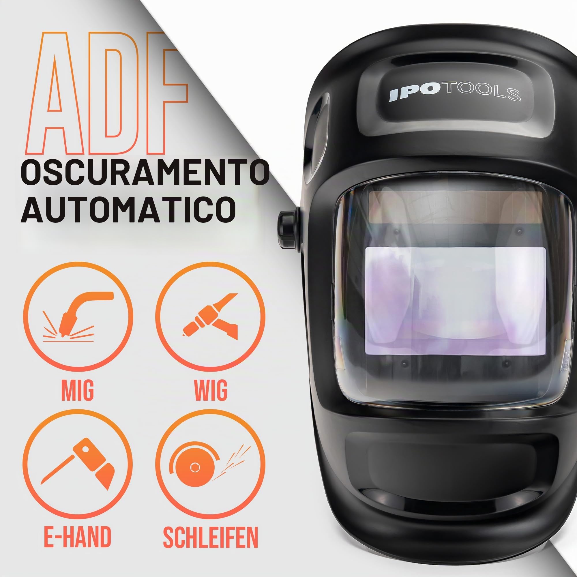 IPOTOOLS X800A - Maschera per Saldatura Automatica, Casco Con Classe Ottica 1/1/1/1, 4 Sensori di Alta Qualità, Oscuramento Automatico, Completamente Regolabile
