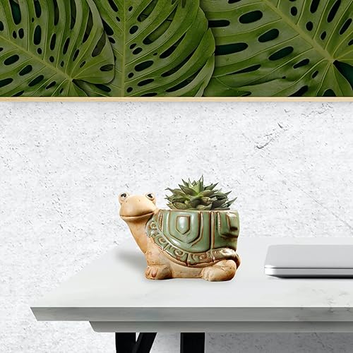 Miniatura 6 de DIYOMR Maceta pequeña de cerámica, 4.3" Maceta vintage de bronce con diseño de animales, maceta de cerámica para flores, macetas suculentas, maceta