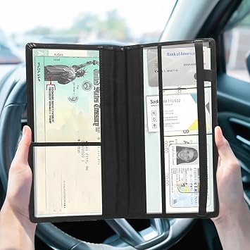 PONDON Car Registration and Insurance Card Holder with Multiple Slots, Auto Document Organizer Wallet for Driver's License Insurance Card Registration, Black PU Leather Case