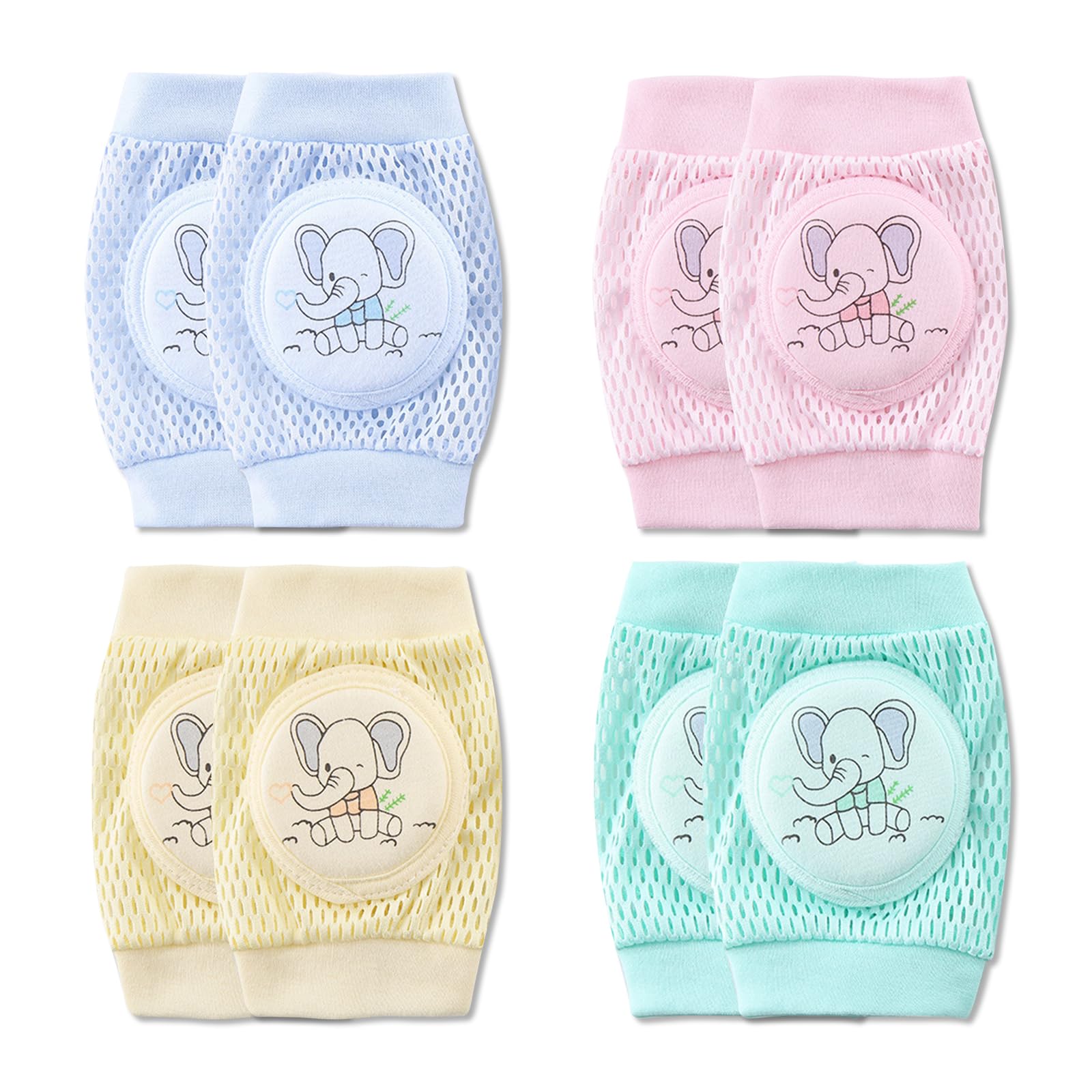 SONARIN 4 Pairs Baby Knee Pads for Crawling,Breathable Summer Baby Crawling Knee Pads High Elastic Soft Baby Knee Protectors Leg Warmers for Baby Toddler Girls Boys(Elephant)