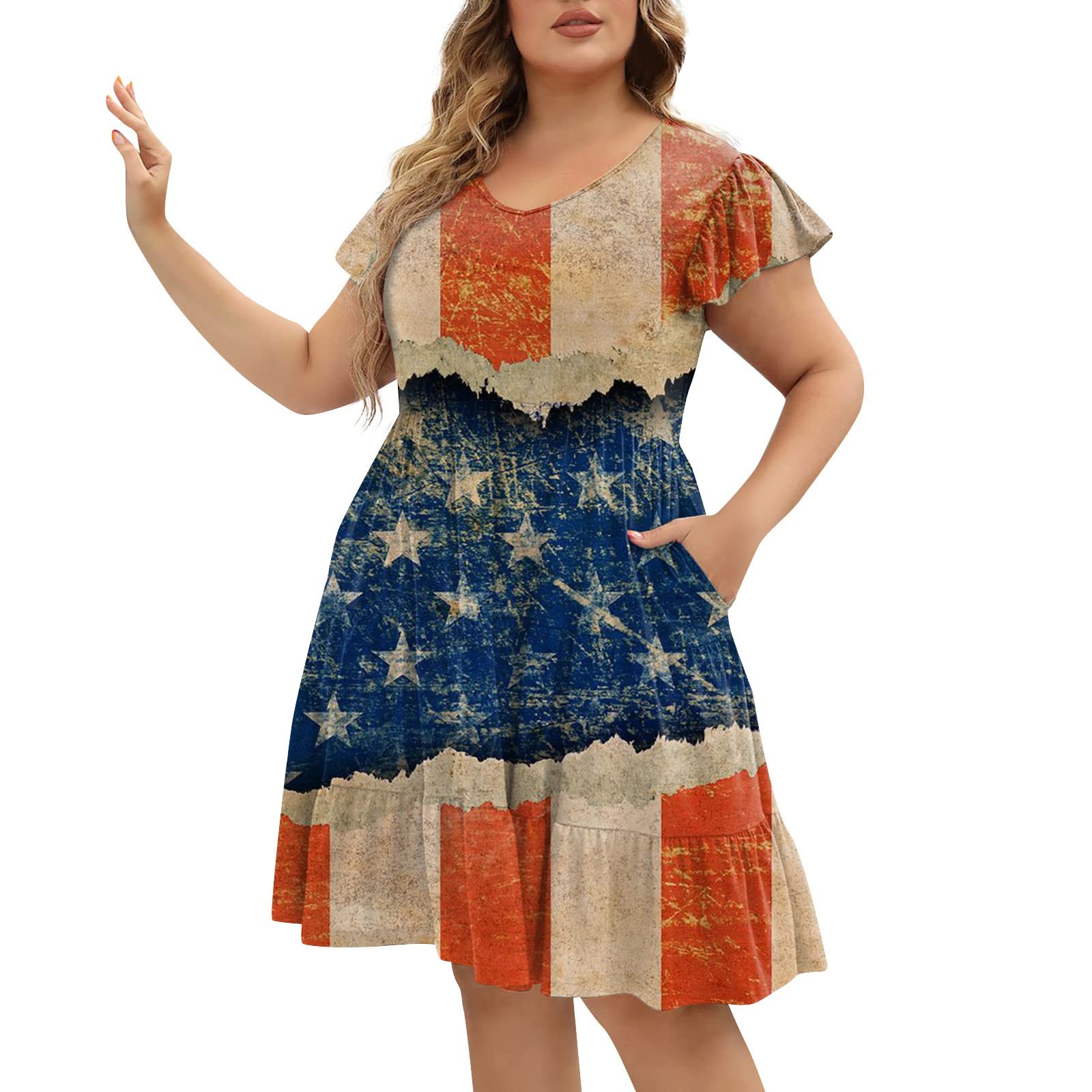 ONGJWU Women's Summer Dress 2023 Trendy Tunic Ruffle Short Sleeve A Line Comtable Large Hem Dress Belted Shirt Dress