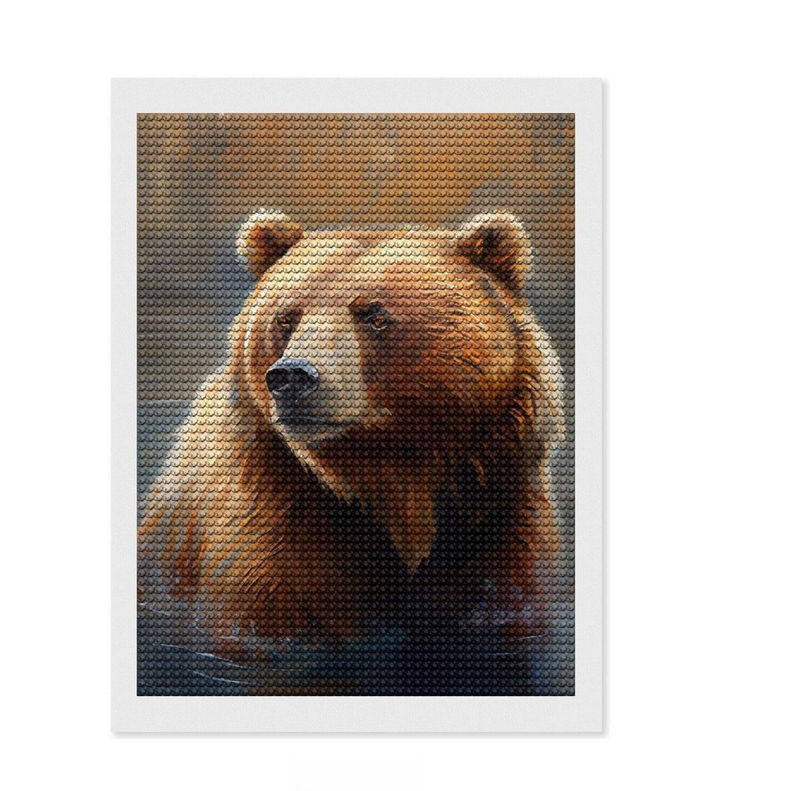 Junmoney Arctic Brown Bear Full Drill Diamond Painting Kit 12"x16", Boho Decor, for Family Craft Time, Mindful Craft Activity, Gift Idea