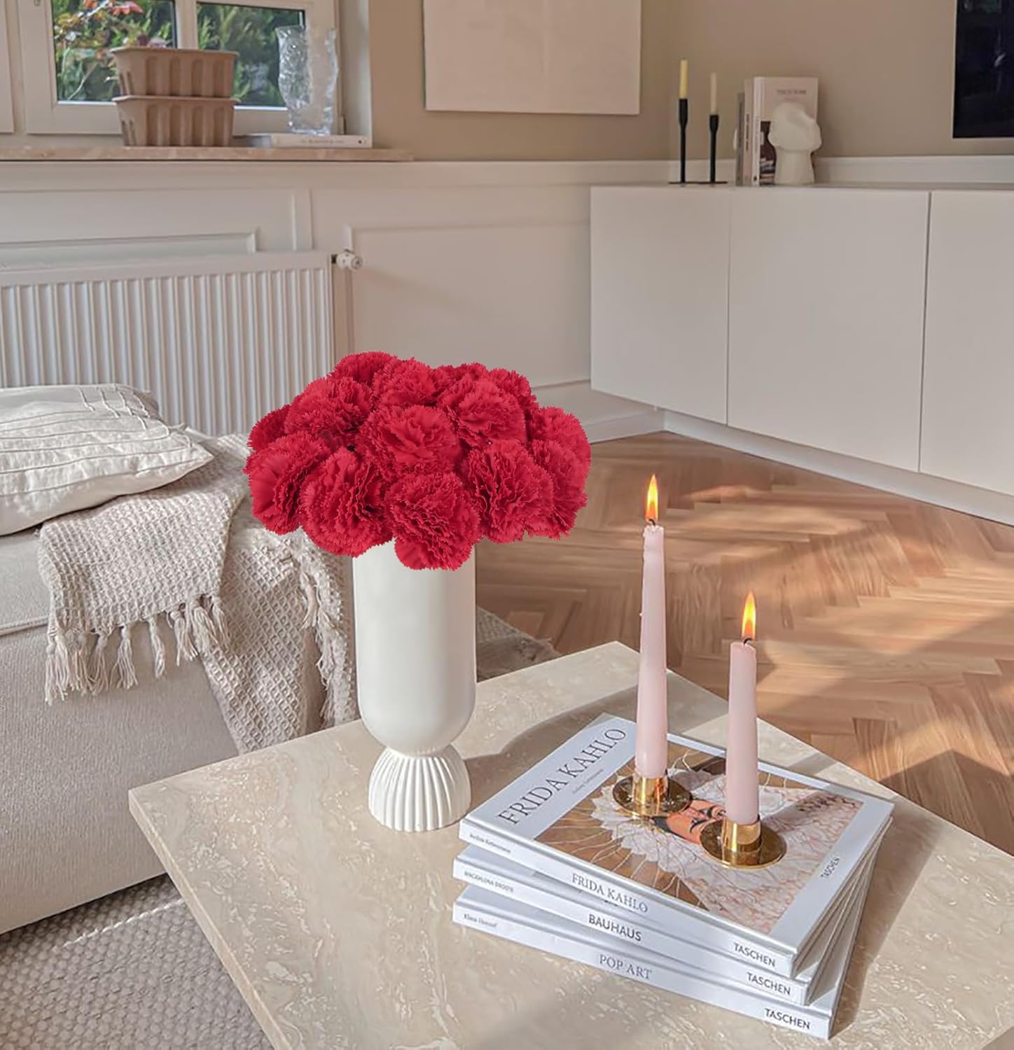 IPOPU Red Carnations Artificial Flowers,16PCS Fake Carnations Silk Flowers for Wedding Bouquets Home Table Decor (Red) - Image 8