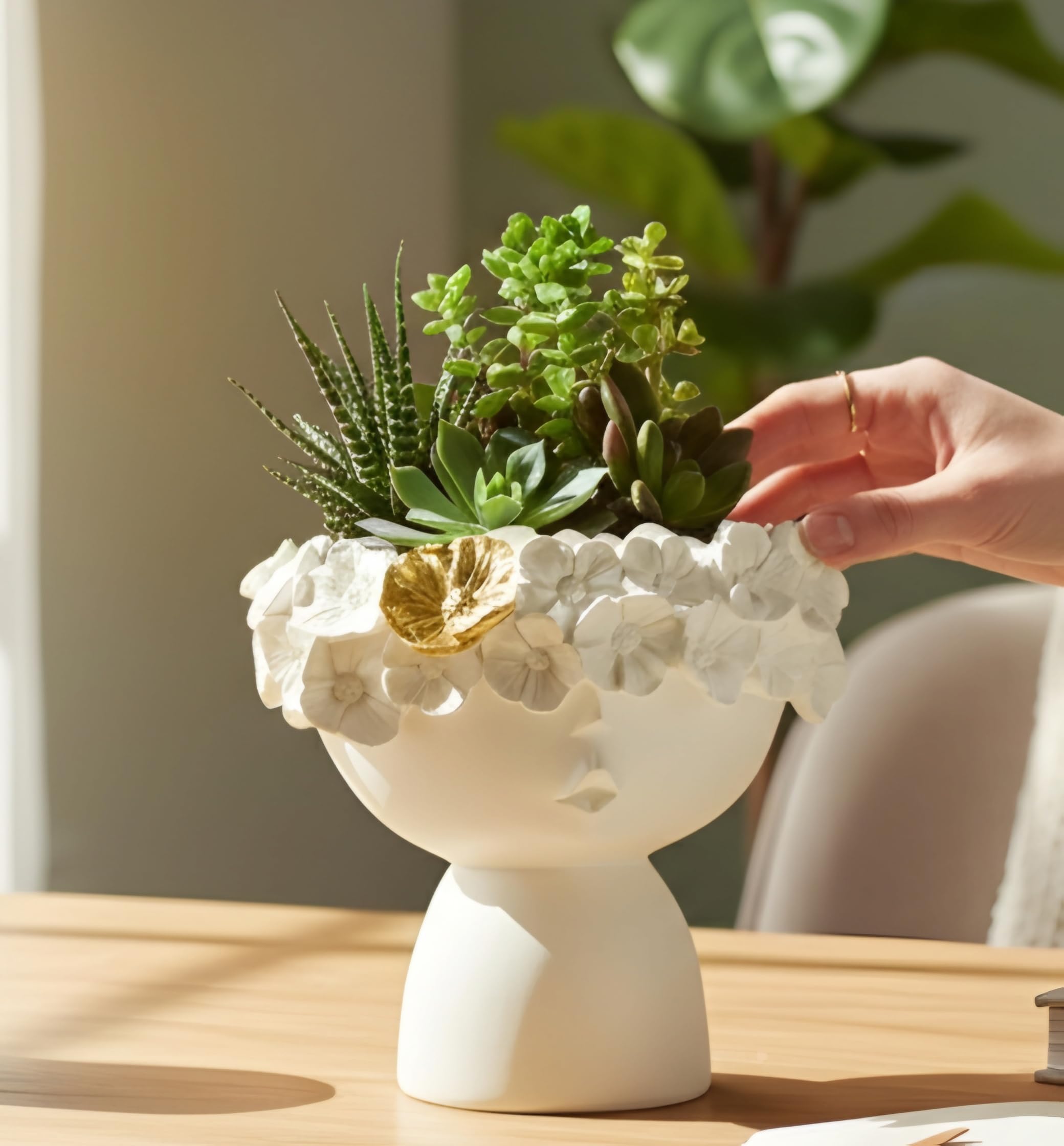 Face Vase Cute Abstract Queen White Aesthetic Resin Ceramic Finish Flower Vase for Home Decor and Living Room Dining Table Decoration (Queen)-image-43
