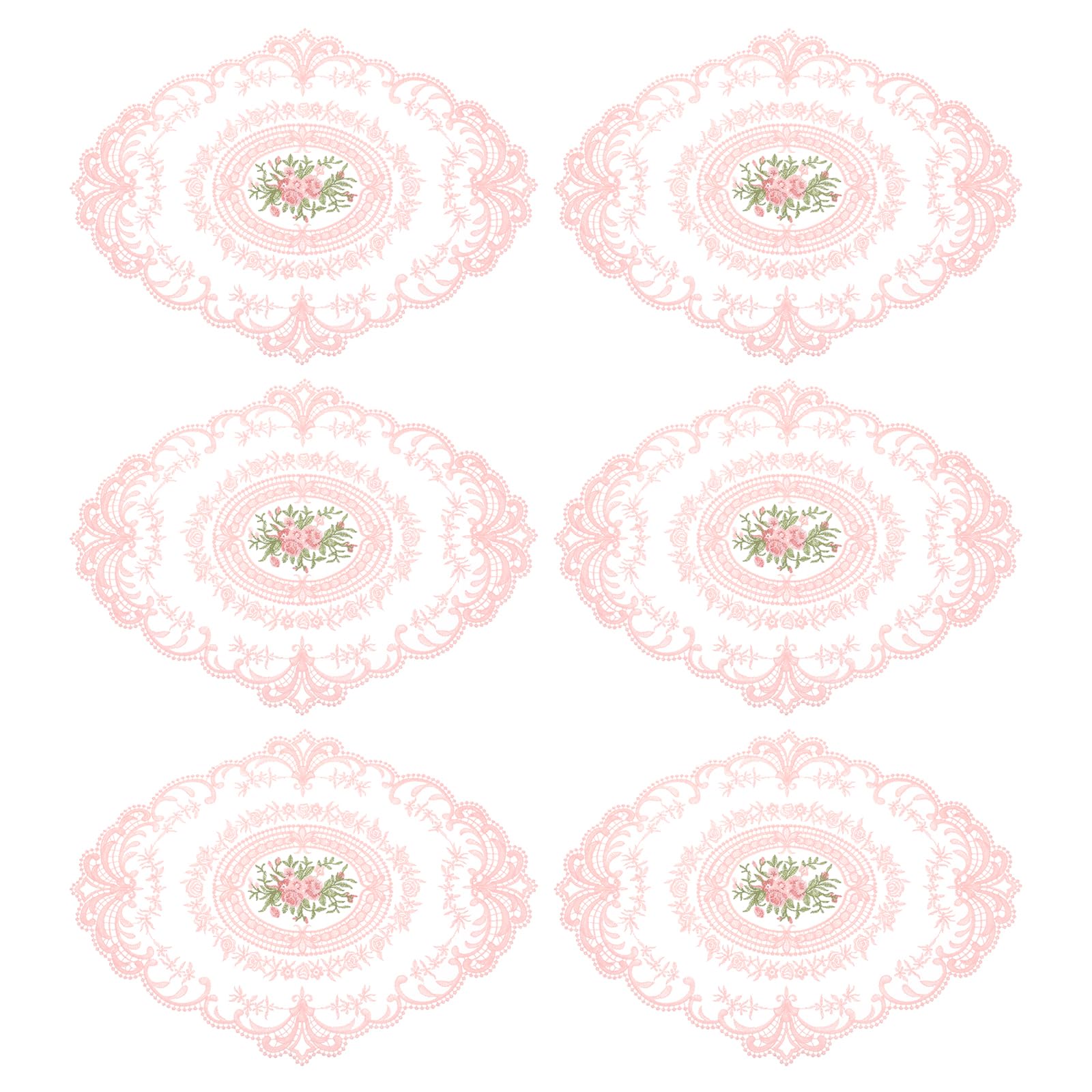 Set de table brodé ovale en dentelle rose 30,5x40,6 cm motif crochet français lot de 6