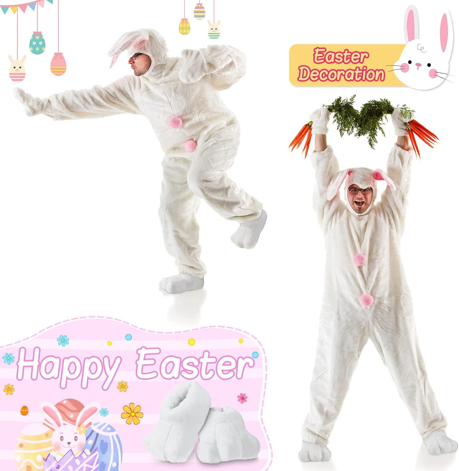 Geyoga Easter Adult Bunny Shoes Rabbits Foot Shoes Bunny Feet Slippers White Costume Slippers Adult Cartoon Feet - Image 4