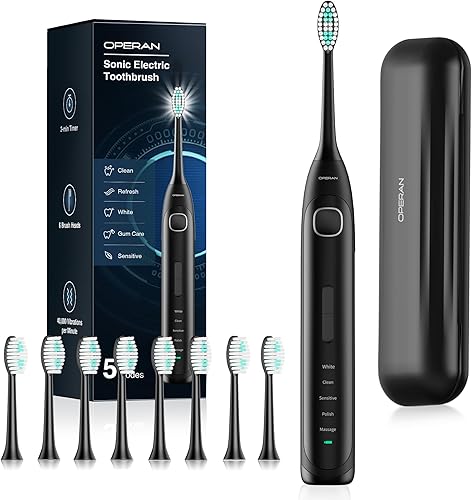 Miniatura 10 de Operan Cepillo de dientes eléctrico recargable con 6 cabezales de cepillo, cepillo de dientes eléctrico para adultos con 5 modos e impermeable IPX7,