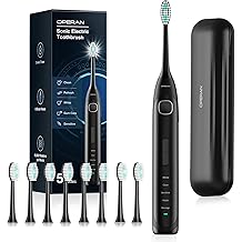 Operan Electric Toothbrush Rechargeable with 8 Brush Heads and Sonic Toothbrush with 5 Modes 2-Min Smart Timer &amp; IPX7 Waterproof Electric Toothbrush for Adults, Travel Case (Black, 1Pack)