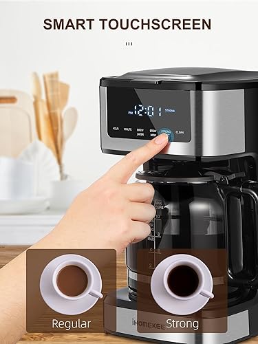 Miniatura 5 de Cafetera de goteo programable de 12 tazas, cafetera con función de café helado, pantalla táctil, preparación regular y fuerte, cafetera para el