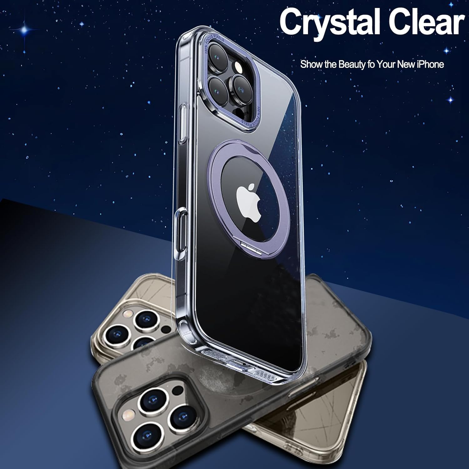 for iPhone 16 Pro Clear Case with Invisible Stand [Compatible with MagSafe] [Not-Yellowing] with 2X Screen Protector Military-Grade Protection Case for iPhone 16 Pro 6.3" (Purple)