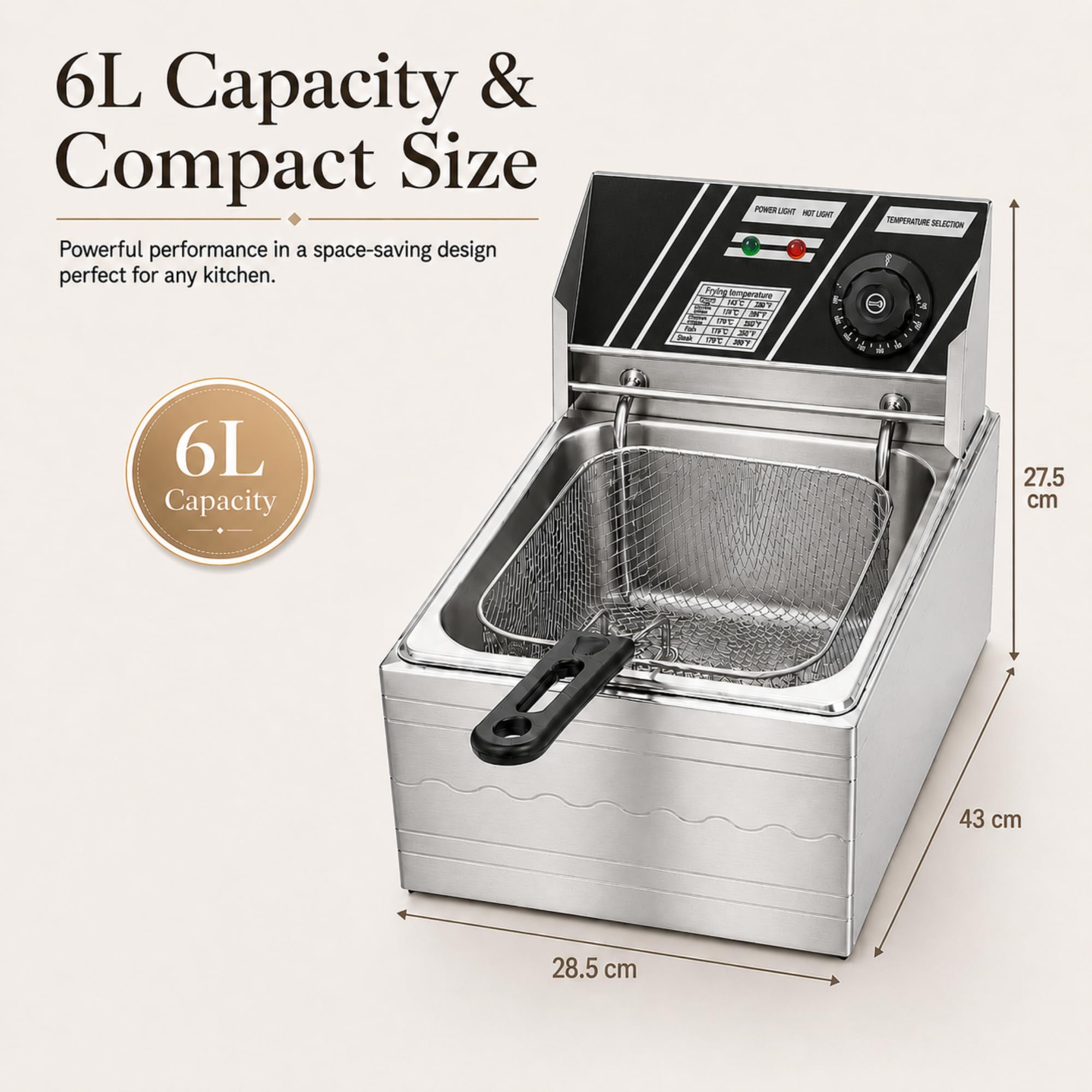 MAGIC SELECT Freidora Eléctrica Profesional 6L, Acero Inoxidable | Freidora de Aceite con Cesta Extraíble. Temperatura Regulable, Gran Capacidad para Bar, Restaurante y Hostelería