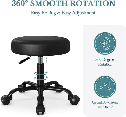 Miniatura 3 de HOOMIC Taburete giratorio para salón de belleza, taburete de dibujo, taburete de spa de masaje con cuero sintético acolchado en negro..