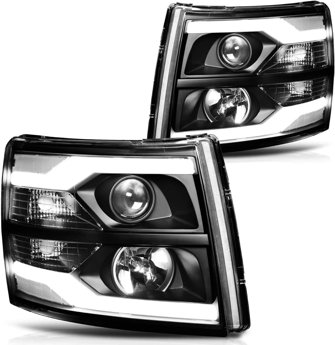 PM PERFORMOTOR Black Housing Projector Headlights With 3D LED Running Light