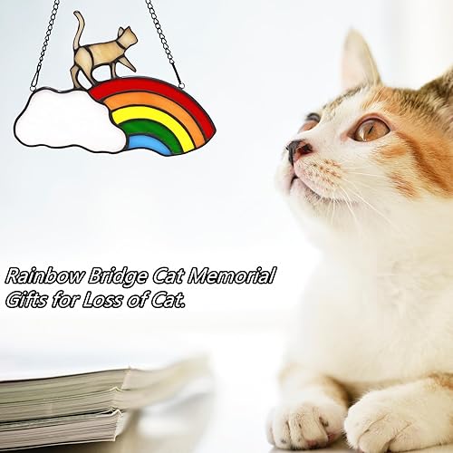 Miniatura 4 de Regalos de decoración de gato naranja para amantes de los gatos, colgantes de vitrales para ventana, regalos conmemorativos de gatos para mascotas,