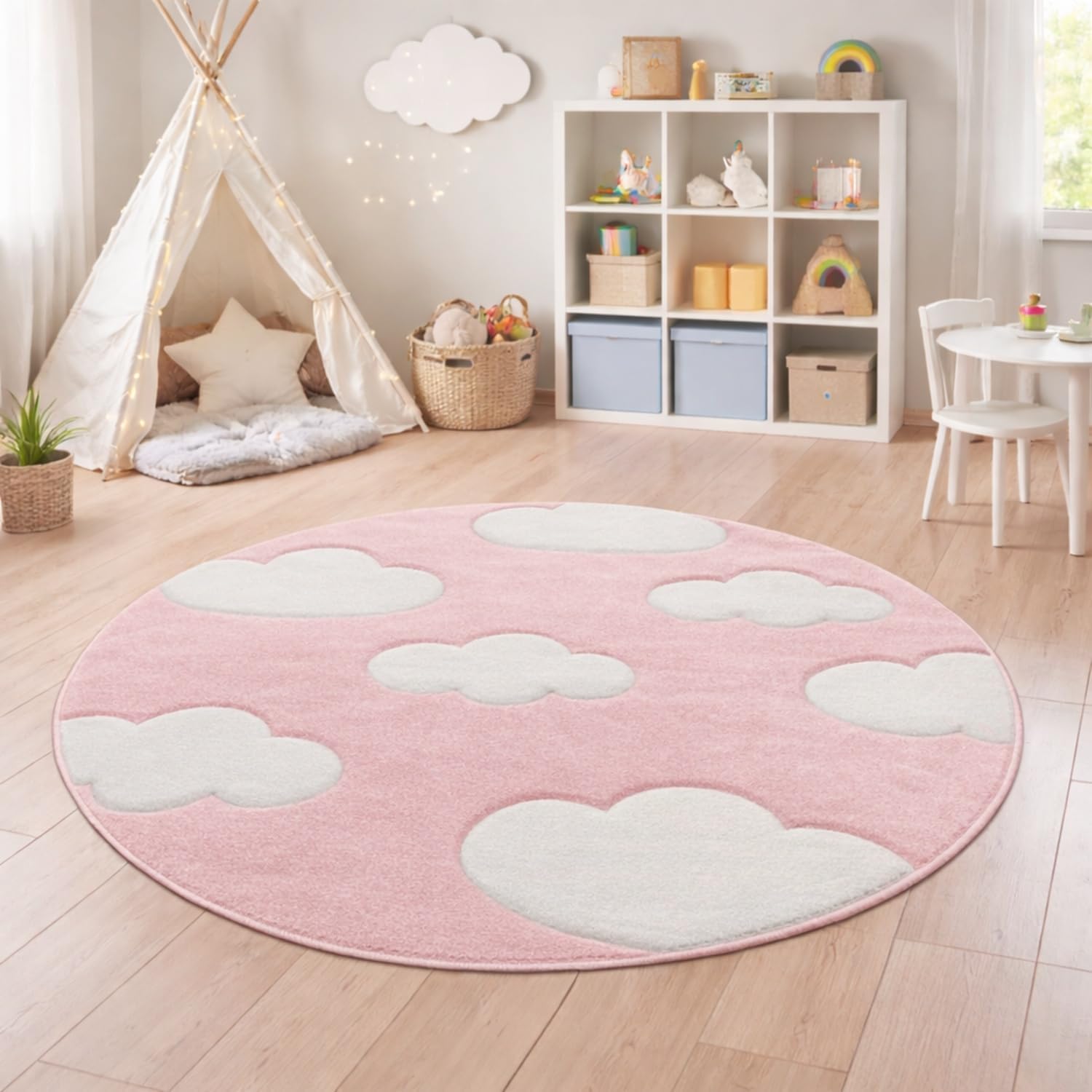 Paco Home Modern Kids Rug with Clouds in Blue Pastel for Nursery, Size: 7'10" x 11'2"