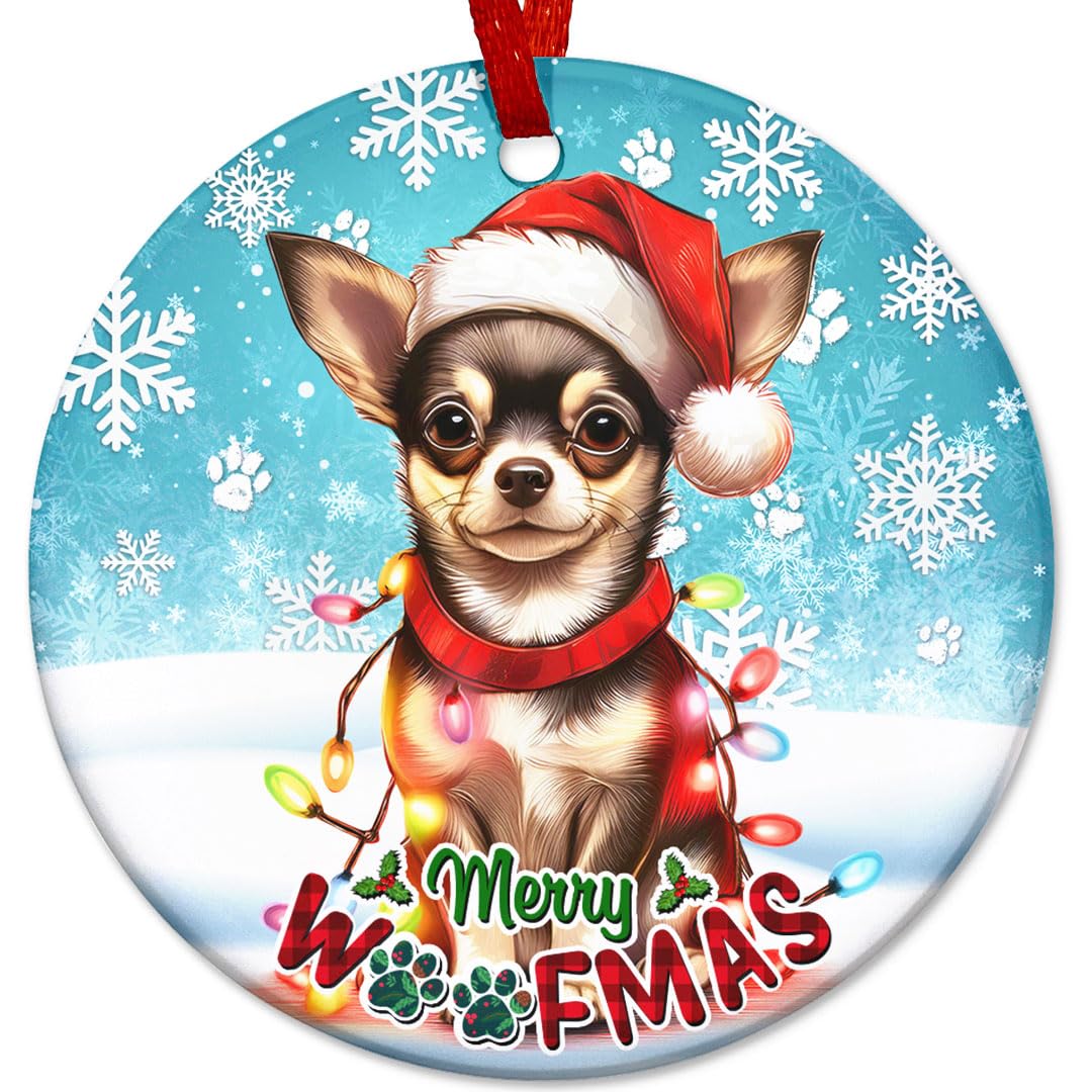 2025 Christmas Ornament - Cute Christmas Santa Hat Chihuahua Dog Ceramic Ornament, Chihuahua Dog Christmas Decoration, for Pet Lovers, Family, Friends