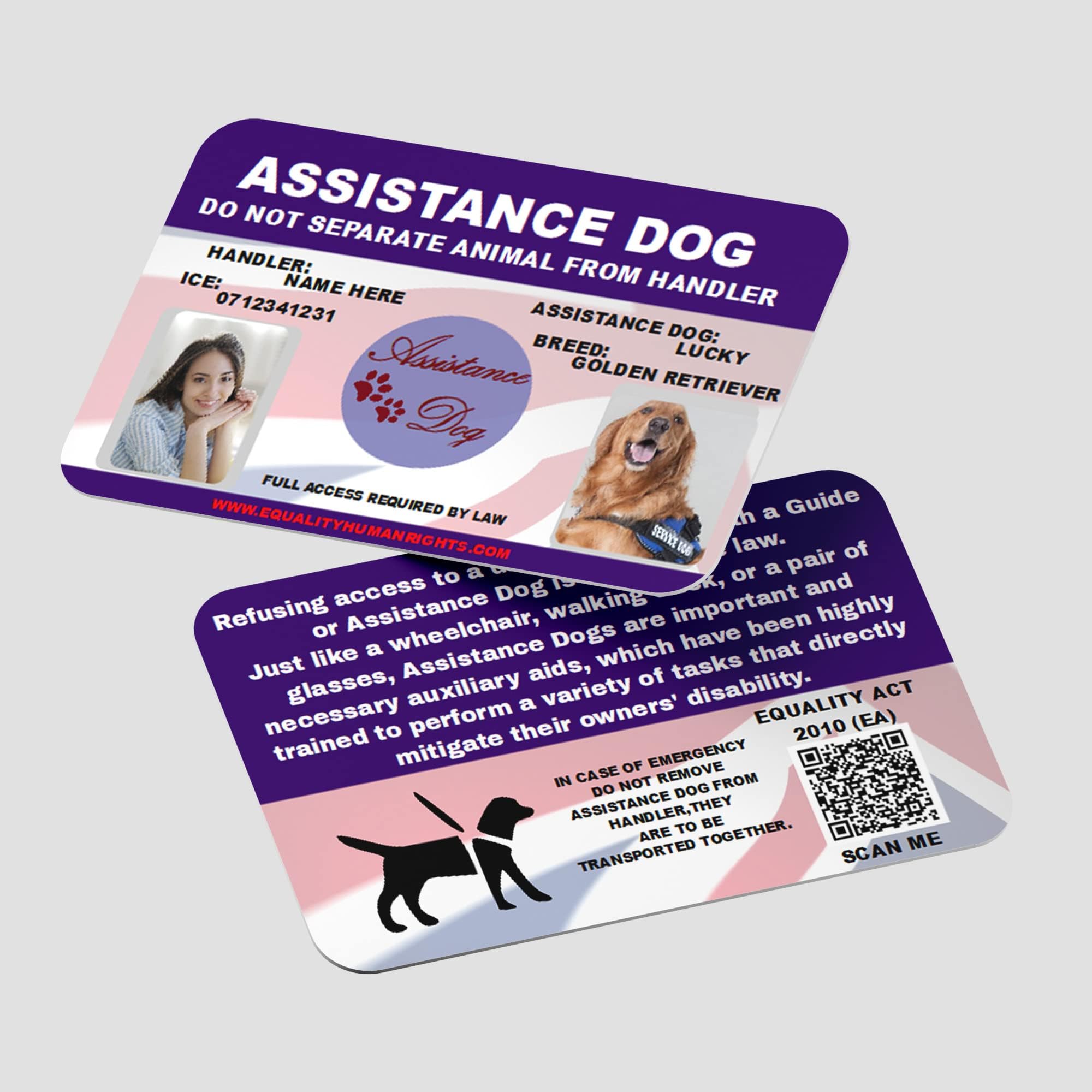 Assistance Dog ID Card - Personalizable with UK Law QR Code AD10