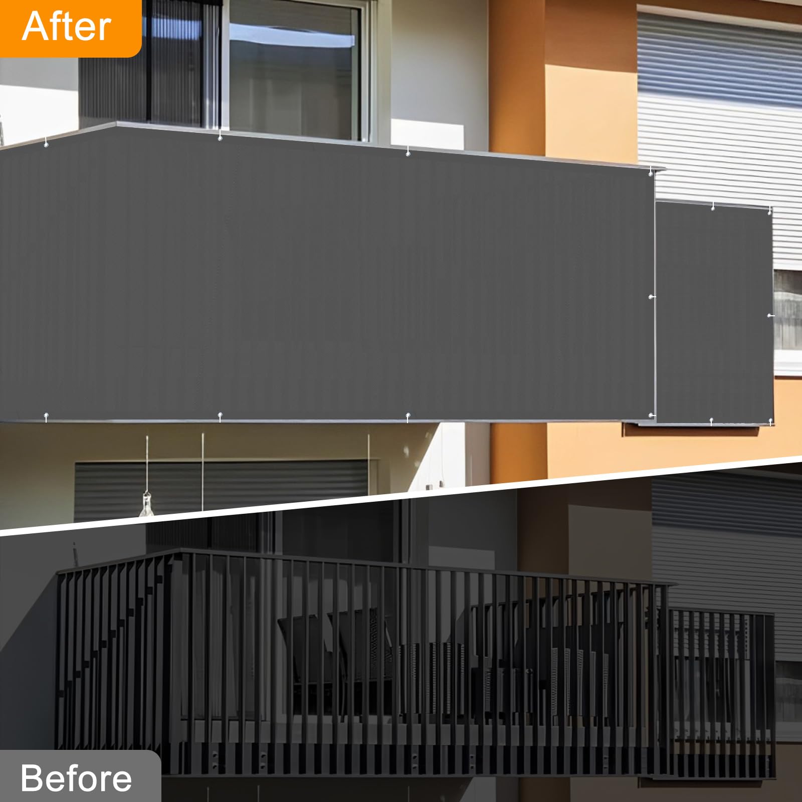 SUNNY GUARD Balcony Privacy Screen 85x500cm Fence Screen for Balcony and Patio Balcony Cover,UV protection windproof and waterproof,with Cable Ties,Dark Anthracite - Image 4