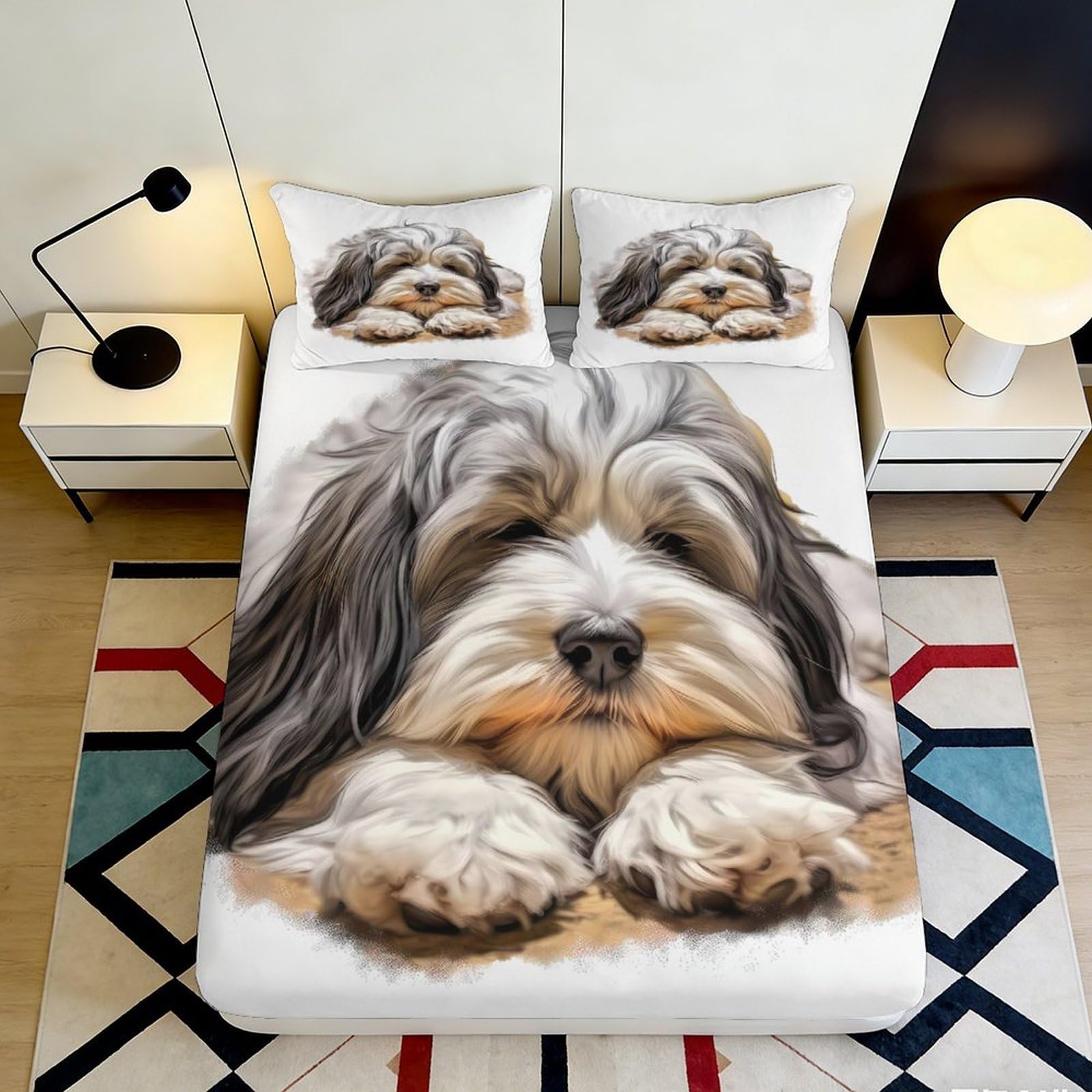 3D Printed Fluffy Dog Fitted Sheet Microfiber Soft Breathable Puppy Pattern Mattress Cover for Bedroom Guest Room Decor 90x200x25cm