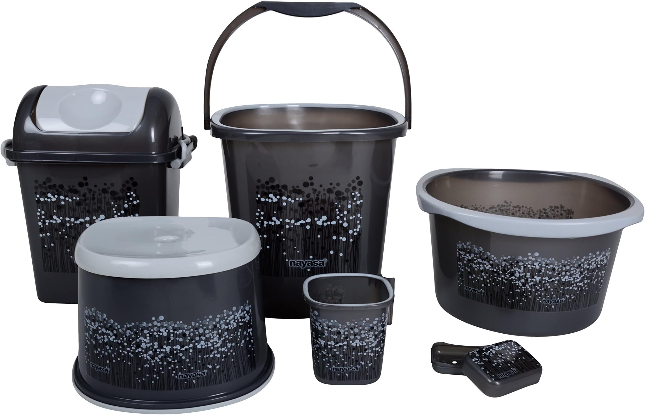 Nayasa Round Bathroom Set 6-Pieces - Bucket (25 litres) with Mug (1.5 ...